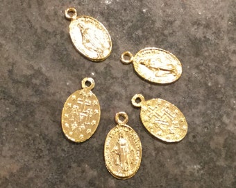CLEARANCE Light yellow Gold Miraculous Medal Charms  Pack of 5 double sided Mother Mary Virgin Mary charms Religious charms