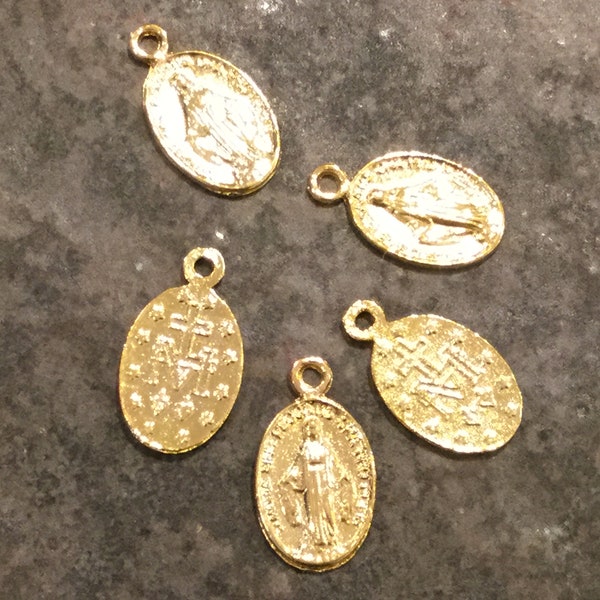 CLEARANCE Light Gold Miraculous Medal Charms  Pack of 5 double sided Mother Mary Virgin Mary charms Religious charms