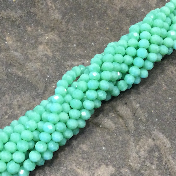 Mint Green faceted crystal rondelle beads with Pearl luster finish 4mm 16 inch  strand