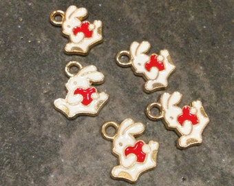 Enamel Easter Bunny Charms with heart detail  package of 5 charms for Easter crafts