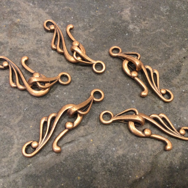 CLEARANCE Antique Copper Hook Clasps Filigree style clasps pack of 5 clasps Elegant Antique Copper Jewelry Findings