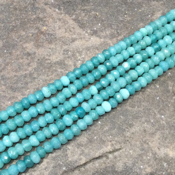 Aqua Blue Malaysian Jade gemstone beads Faceted rondelle gemstone beads 14 inch strand of 4mm beads