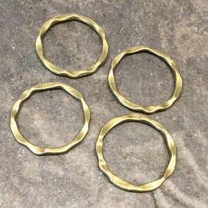 Antique Bronze circle  connectors with hammered edge Package of 4 connectors for jewelry making Earring findings