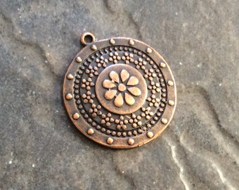 Round Red Copper Tibetan pendants with Floral pattern Great quality focal pendants sold by the piece