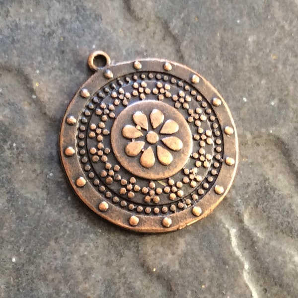 Round Red Copper Tibetan pendants with Floral pattern Great quality focal pendants sold by the piece