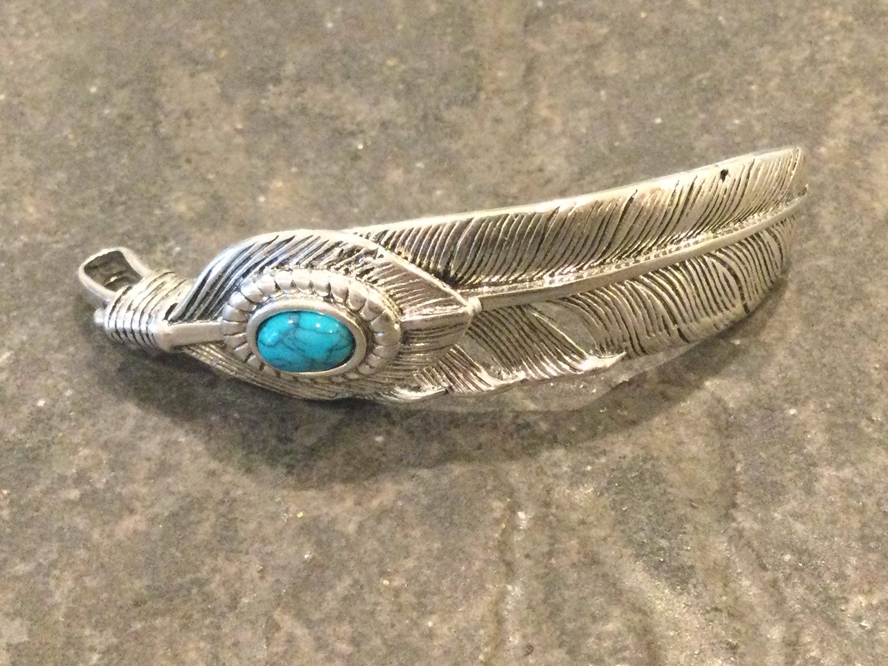 Silver feather bracelet connector with Turquoise color stone Great for…