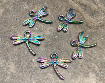 Rainbow Dragonfly charms Package of 5 charms perfect for earrings and more