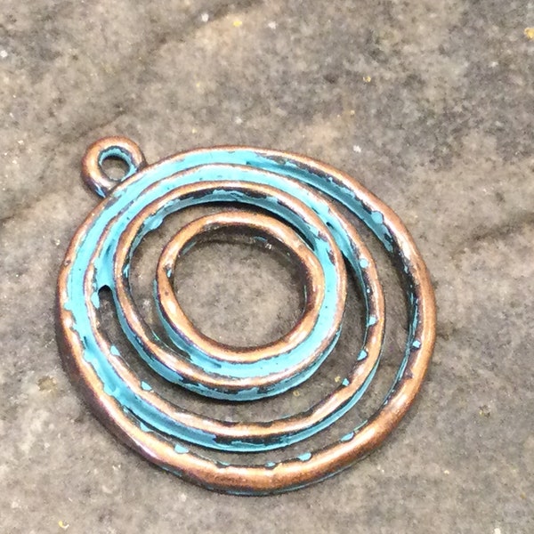 Round Copper patina pendant charms Focal pendant for jewelry making Copper charms and pendants