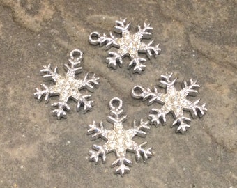 Rhinestone Snowflake  Charms package of 4 Charms  Perfect for earrings and Winter Jewelry Christmas charms