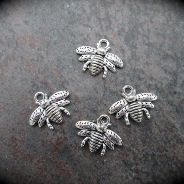 CLEARANCE Bee charms antique silver finish set of 4 charms Summer charms Adjustable bangle charms