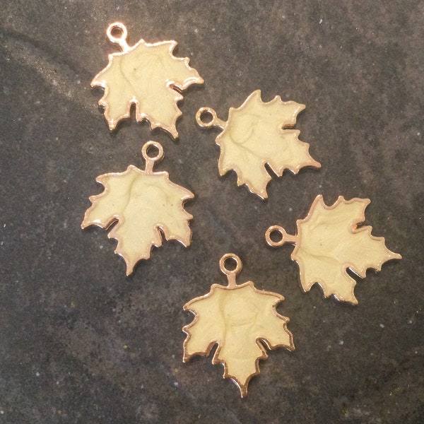 Gold Maple leaf charms with pale yellow enamel detail package of 5 charms Great Quality Fall charms for jewelry making