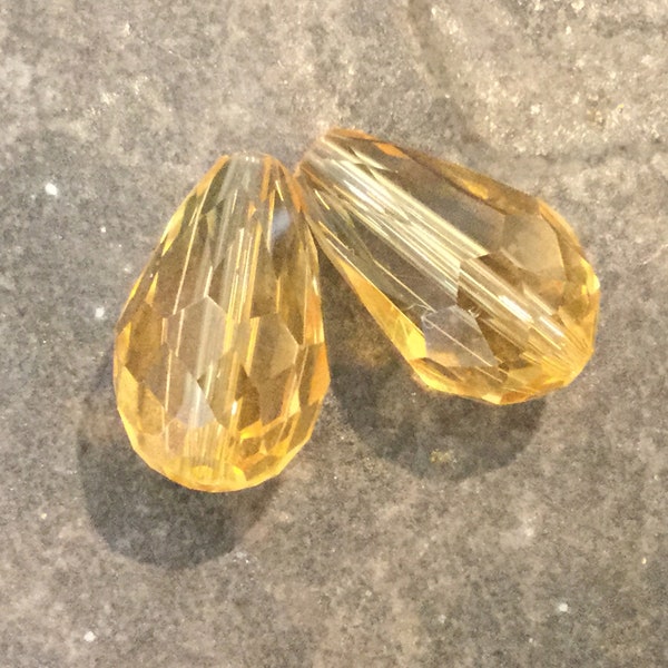 Light Topaz Crystal Briolettes 10 x 15mm briolettes Package of 2