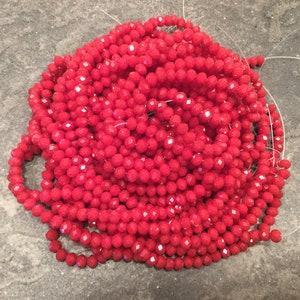 Medium Opaque Garnet red faceted crystal rondelle beads 4mm full 15&quot; strand