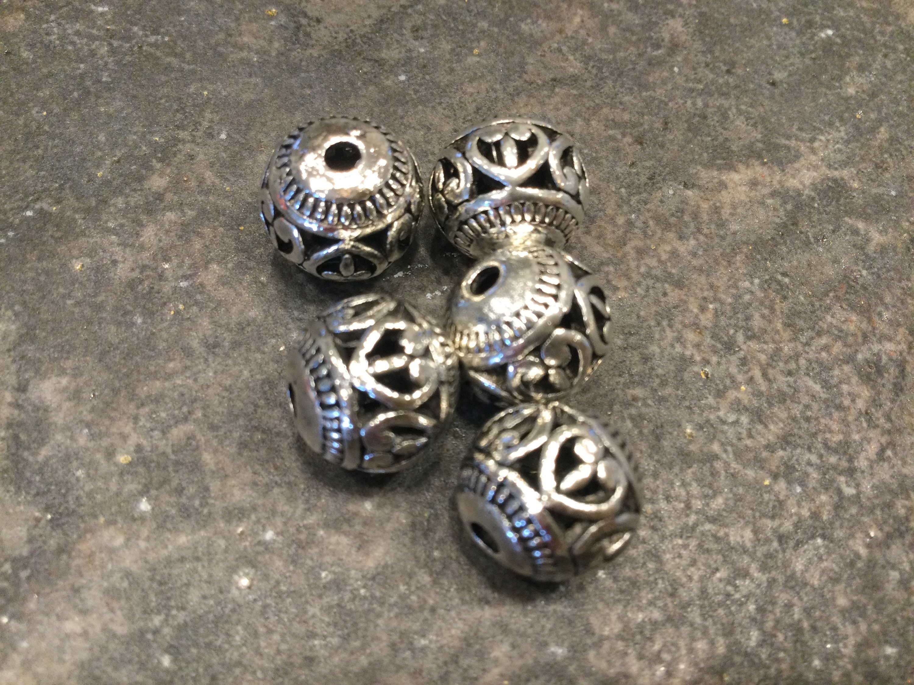 Silver Ball Beads Package of 10 Round, Patterned 8mm Beads for Jewelry  Making Beautiful Quality 