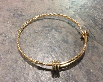 CLEARANCE Gold Stainless Steel bangles with twisted chain detail YELLOW GOLD adjustable wire bangle bracelets blanks 2 1/2"
