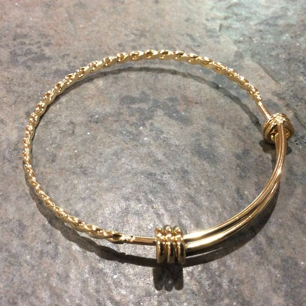 Gold Stainless Steel bangles with twisted chain detail YELLOW GOLD adjustable wire bangle bracelets blanks 2 1/2"