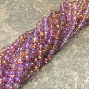 SPECIAL PRICE Violet Champagne baked finish glass beads 6mm Full strand of 133 pieces 31 inch strand
