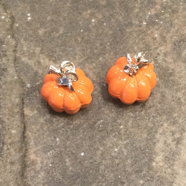 Fall Pumpkin Charms  with orange enamel and silver vine detail Package of 2 charms