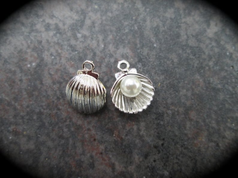Sea Shell Charms With Pearl Accents Silver Finish Package of 4 - Etsy