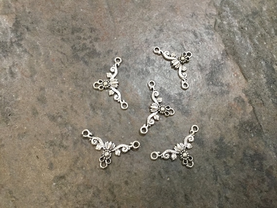 Silver Filigree Y necklace connector package of 5 Vintage look connectors