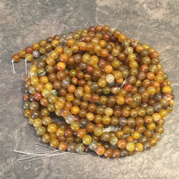 Natural Dragon Vein Agate 8mm beads 15 inch strand of 48 pieces for jewelry making Gorgeous Fall colors!