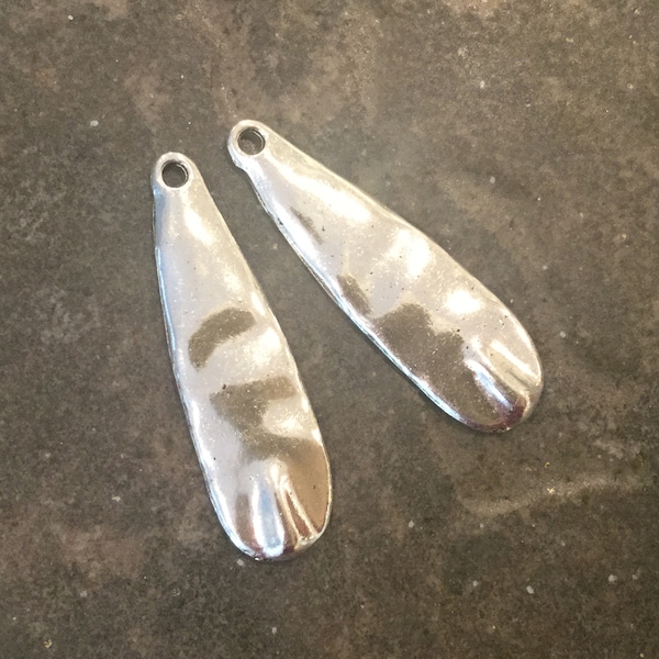 Long hammered Silver Vertical freeform Bar Charms for Boho style Pendants and Minimalist Necklaces Package of 2 Boho Pendants