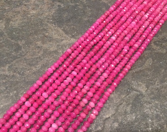 Fuchsia Pink Malaysian Jade gemstone beads Faceted rondelle gemstone beads 14 inch strand of 4mm beads