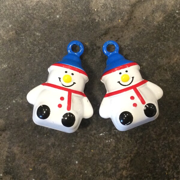 Snowman charms with enamel finish and bell Package of 2 Charms great for pet collars!