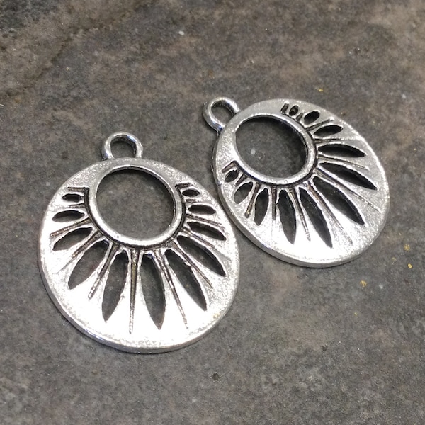 Round Silver Focal  pendants with cut out design Package of 2 focal pendants for jewelry making