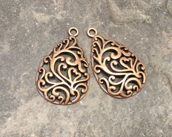 Copper Filigree Teardrop Charms  Package of 2 charms great for earrings!
