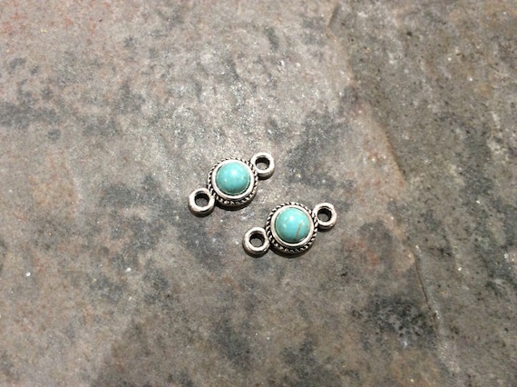 Jewelry Connectors: Circle, Silver and Turquoise, 2cm, 2 pieces