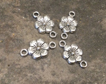 Silver flower connectors Package of 4 Connectors Spring jewelry connectors