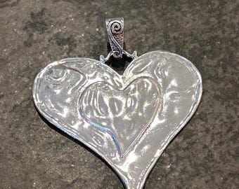 Large Heart Charms in Antique Silver finish with large hole bail One charm
