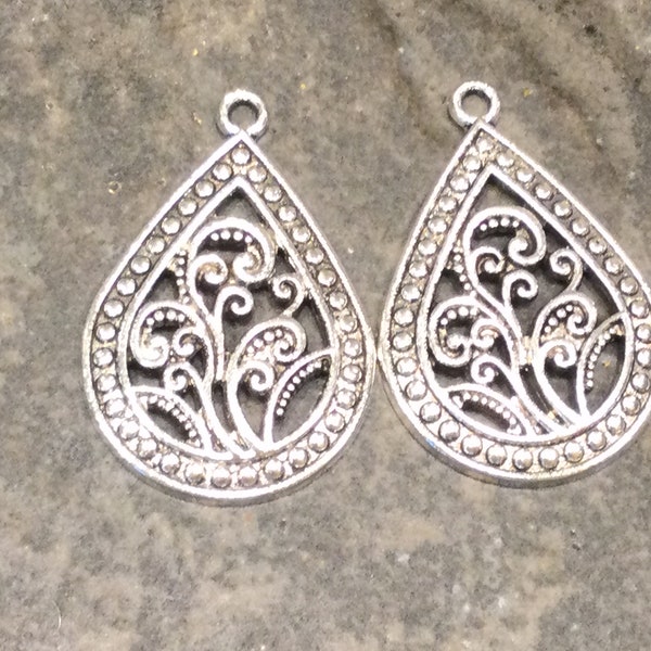 Silver Filigree Teardrop Charms  Package of 2  Designer look charms great for earrings!