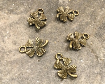 CLEARANCE Bronze finish Four leaf clover charms Package of 5 charms Irish charms Good luck charms