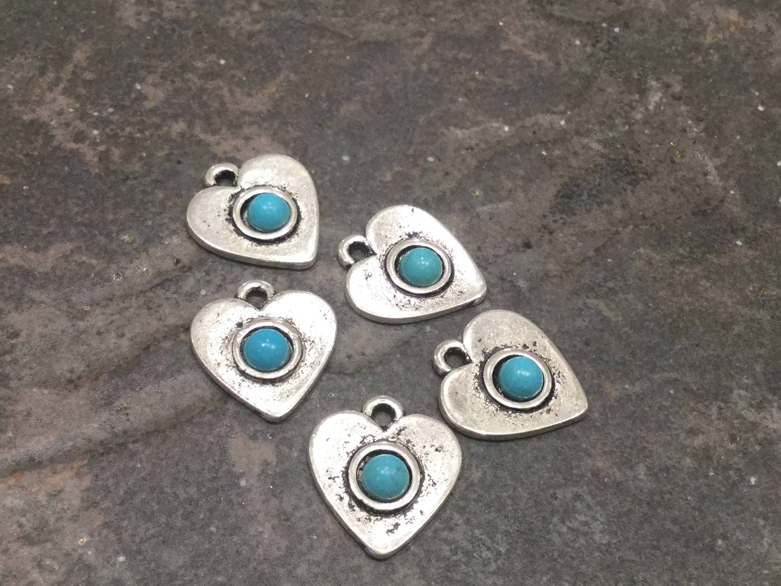 Turquoise heart pendants with Howlite cabochon Package of 5 rustic Turquoise pendant charms for jewelry making