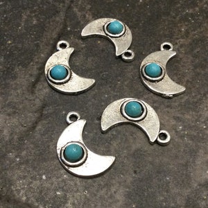 Turquoise Moon pendants with Howlite cabochon Package of 5 rustic Turquoise pendant charms for jewelry making