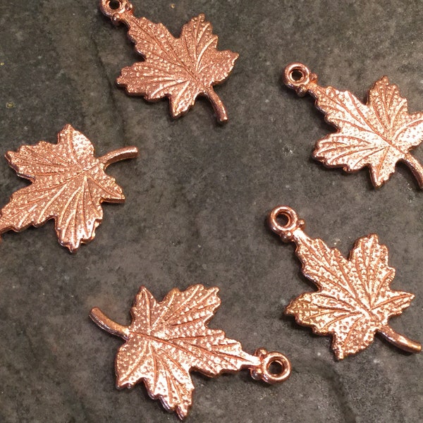 Fall Maple Leaf Charms in Rose Gold finish Package of 5 charms Perfect for Adjustable Bangle Bracelets and Earrings Fall Jewelry