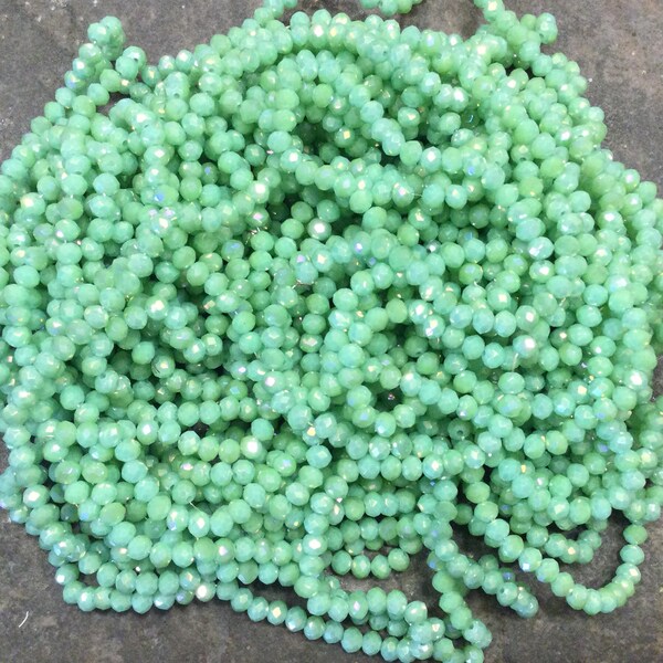 Mint Green Frost faceted crystal round beads with AB finish 4mm 14 inch strand