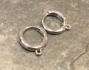 Platinum plated brass huggie hoop earring findings with loop One pair Jeweler quality