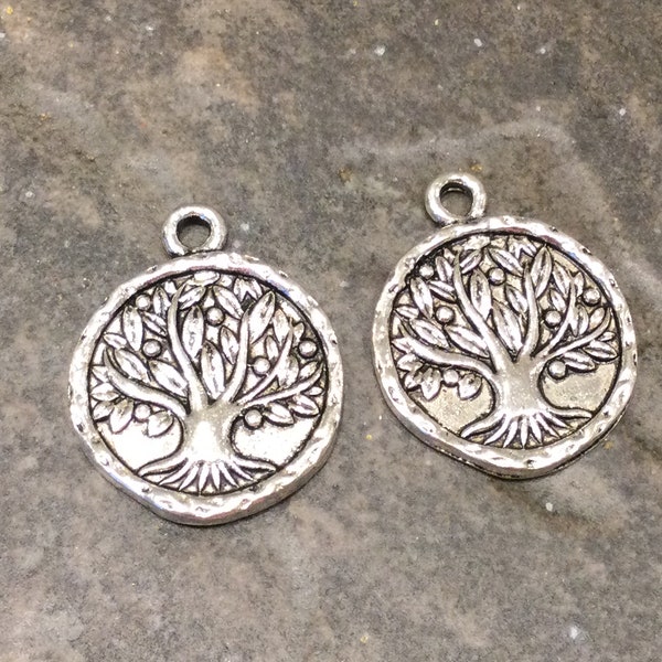 Rustic Artisan style  Tree of Life Charms or pendants package of 2 pendants for jewelry making Fall Tree pendants
