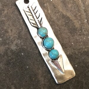 Turquoise Bar pendants with Arrow detail and hammered silver finish Turquoise charms for jewelry making image 3