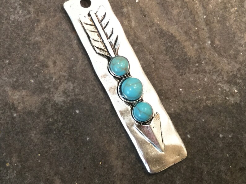 Turquoise Bar pendants with Arrow detail and hammered silver finish Turquoise charms for jewelry making image 3