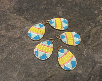 CLEARANCE Easter Egg charms in gold finish with pink and blue enamel Package of 5 charms