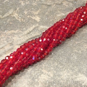 Garnet red faceted crystal round beads 4mm full 13” strand