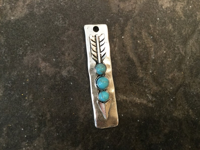 Turquoise Bar pendants with Arrow detail and hammered silver finish Turquoise charms for jewelry making image 1