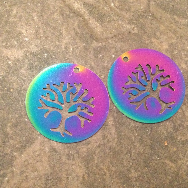 CLEARANCE Rainbow finish Tree of Life Charms or pendants package of 2 pendants for jewelry making Fall Tree pendants