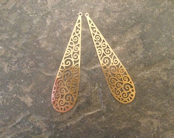 Long Gold Filigree Chandelier Earring Findings or pendants Package of 2 Boho style earring supplies