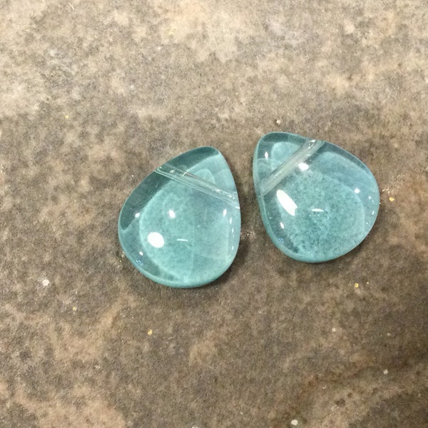 CLEARANCE Teal green Glass Teardrop Shape Briolettes 12mm great for earrings and jewelry making Package of 2 pieces