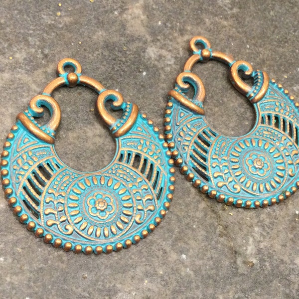 Copper patina pendant or earring charms package of 2 Focal pendant for jewelry making Copper charms and pendants